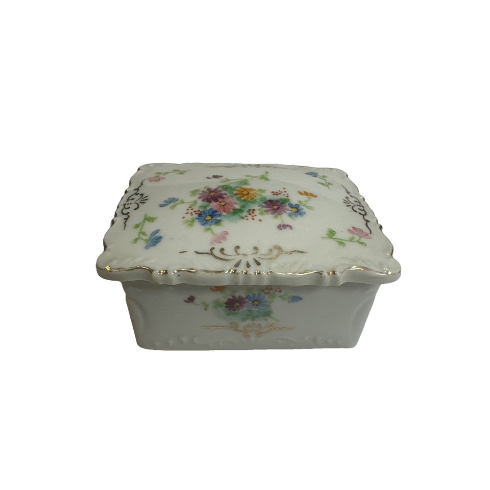 Vintage Porcelain Trinket Box With Lid Lovely Floral Design Made In Japan MK